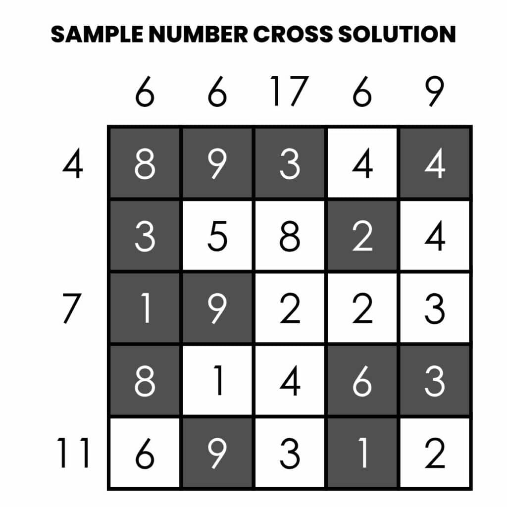 number cross puzzle solution example. 