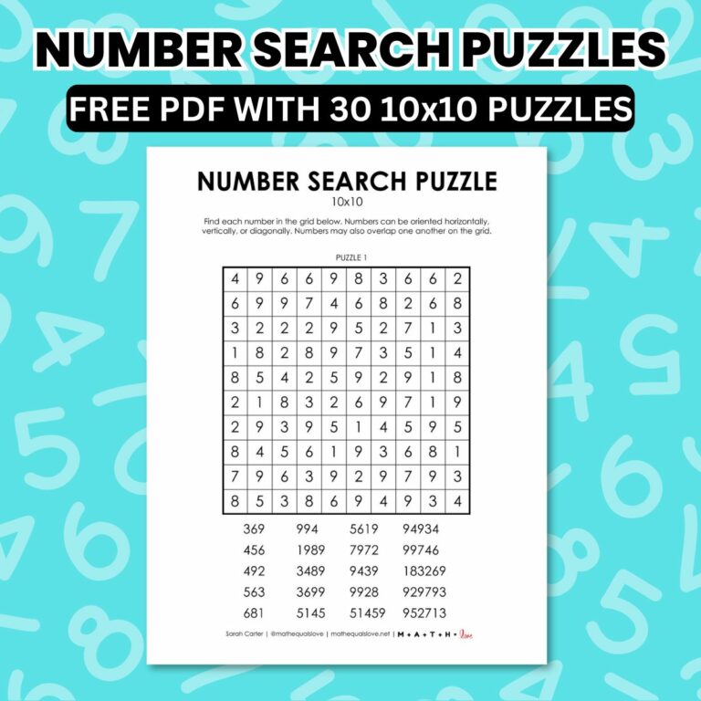 10x10 number search puzzles free printable pdf.