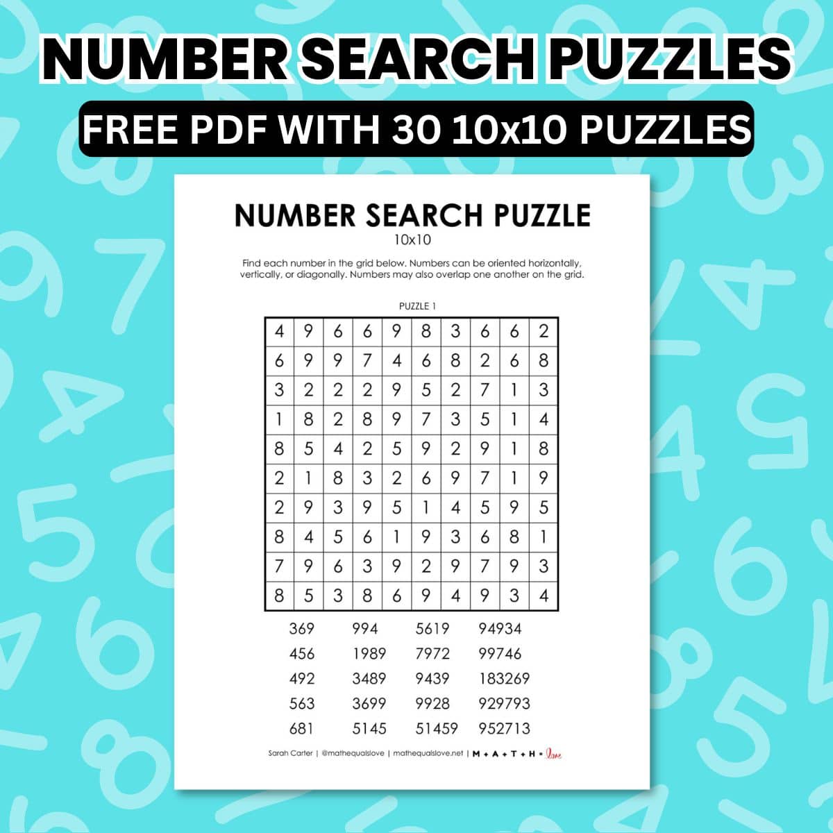 10x10 number search puzzles free printable pdf.