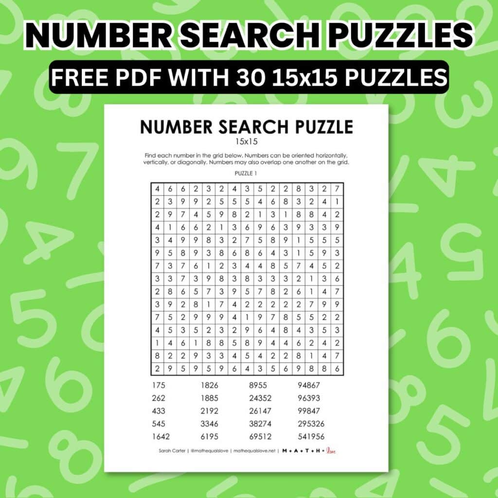 15x15 number search puzzle free printable pdf. 