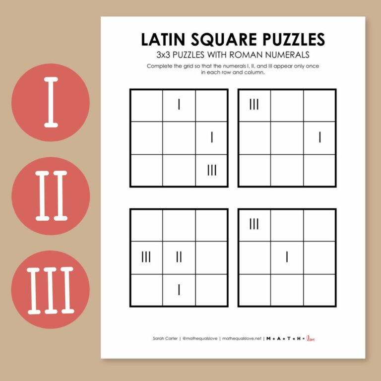 3x3 latin square logic puzzle with roman numerals.