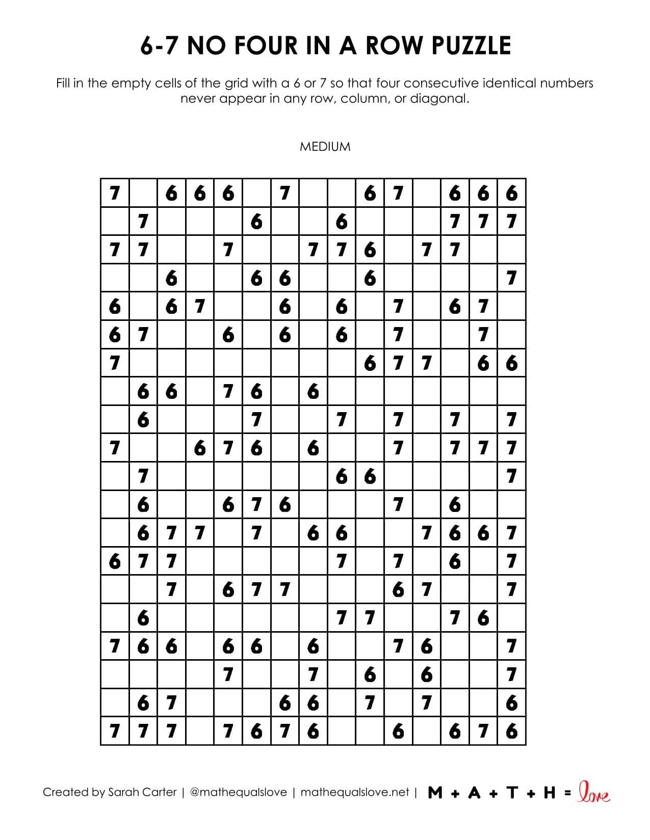 6-7 No Four in a Row Puzzle | Math = Love