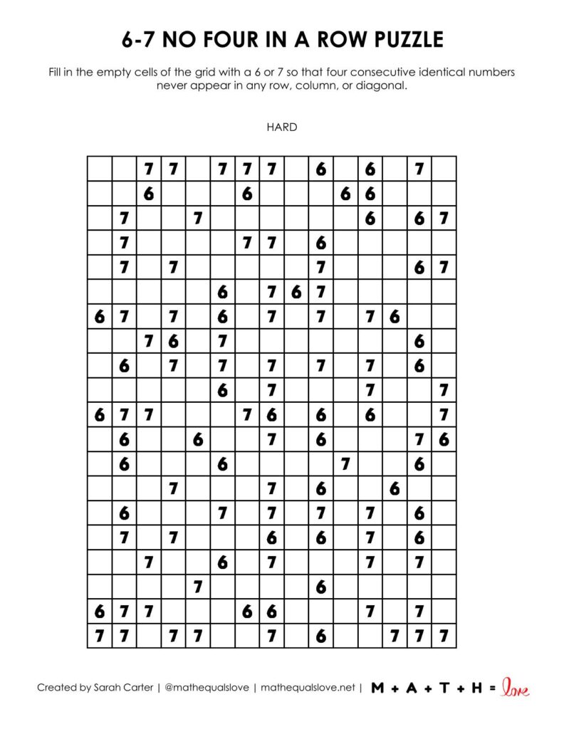 6-7 no four in a row logic puzzle level hard. 