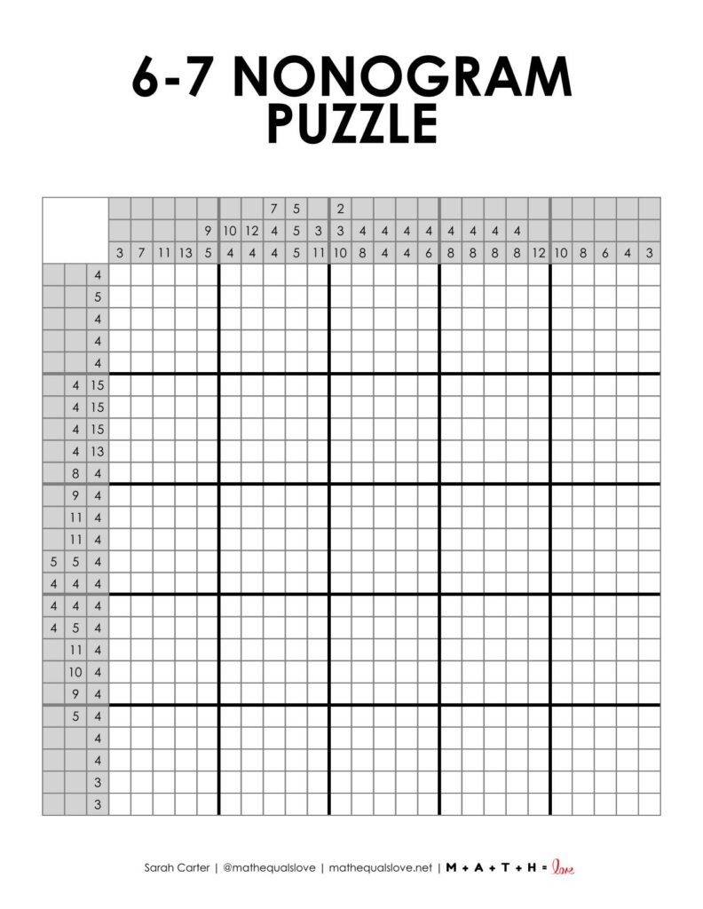 6-7 nonogram logic puzzle. 