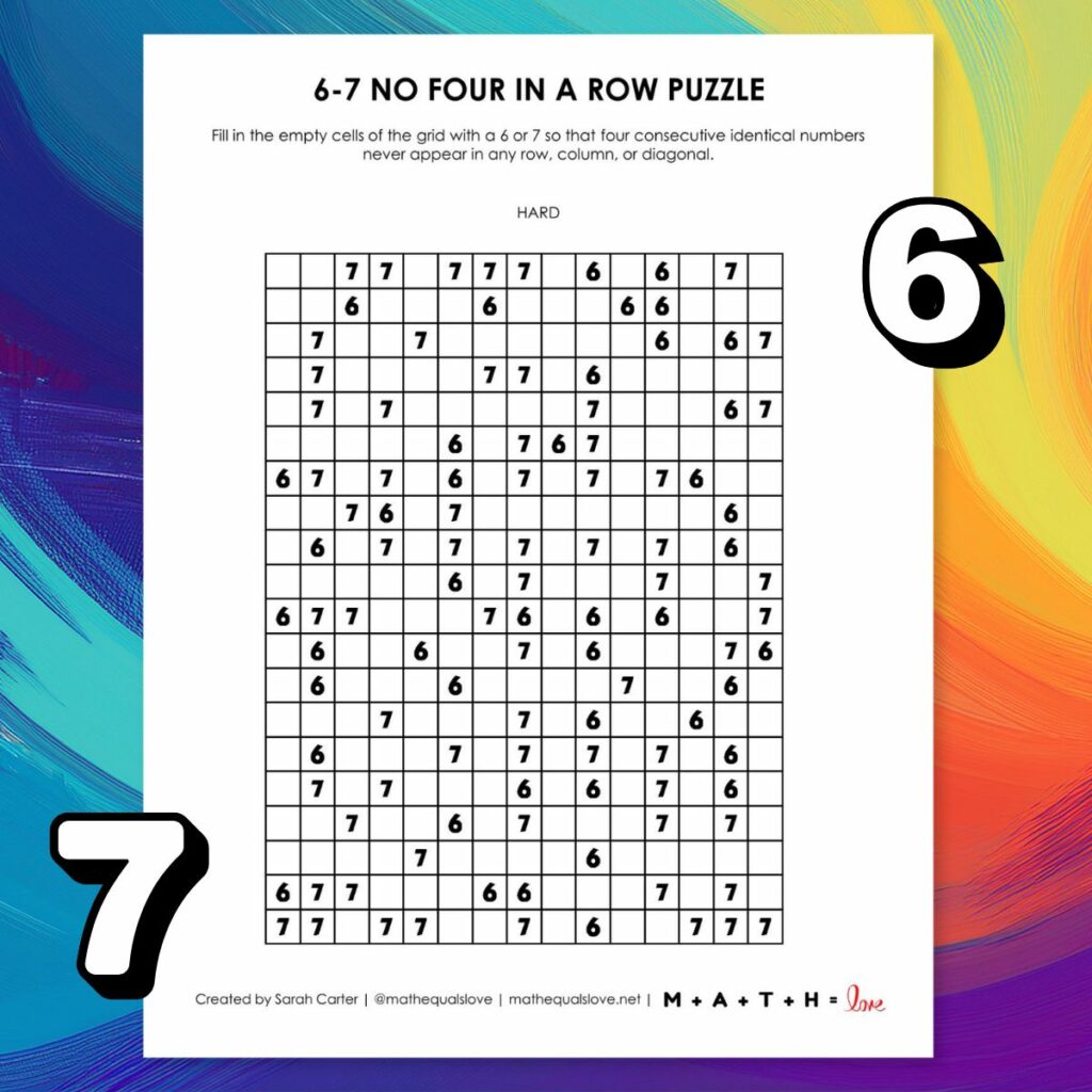 6-7 no four in a row logic puzzles. 
