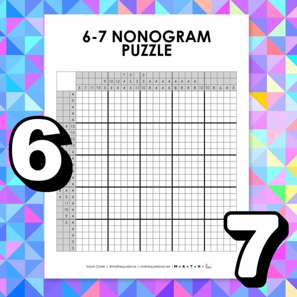 6-7 nonogram logic puzzle. 