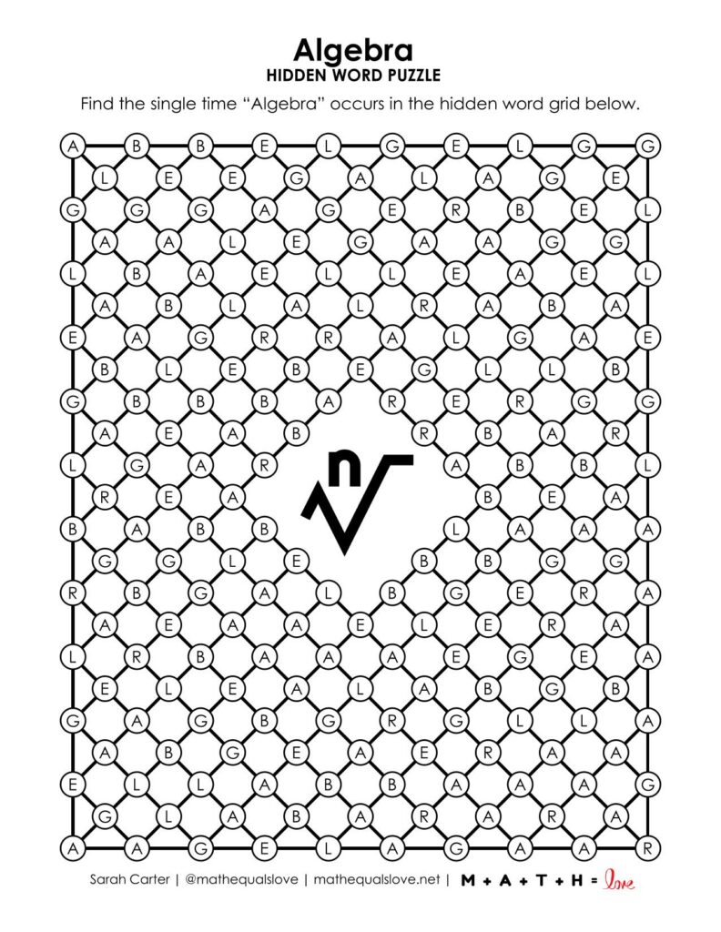 algebra hidden word puzzle.