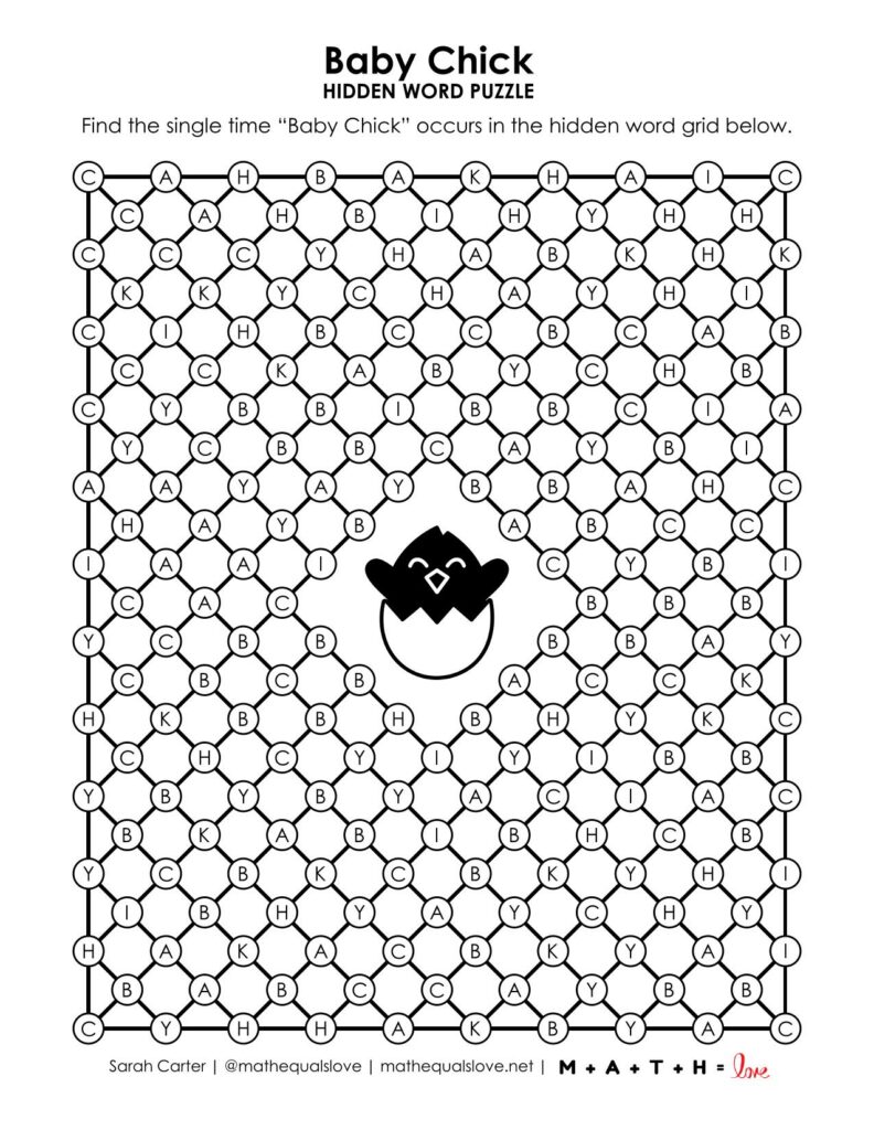 baby chick hidden word puzzle.