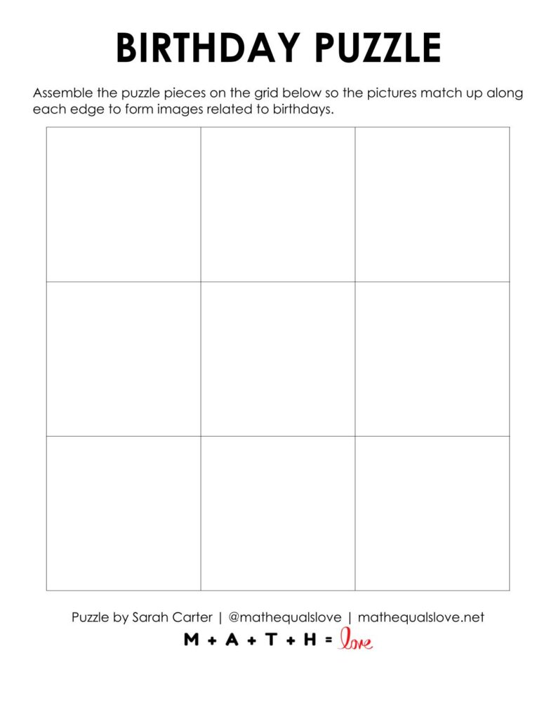 blank grid for birthday puzzle.