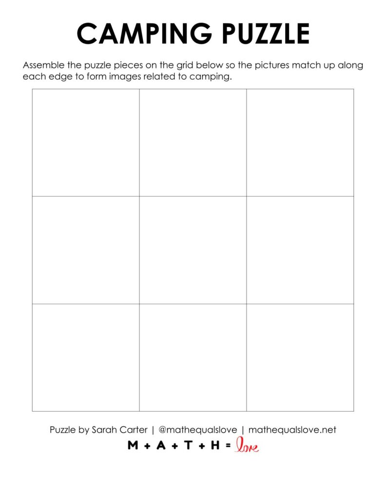 blank grid for camping square edge matching puzzle.