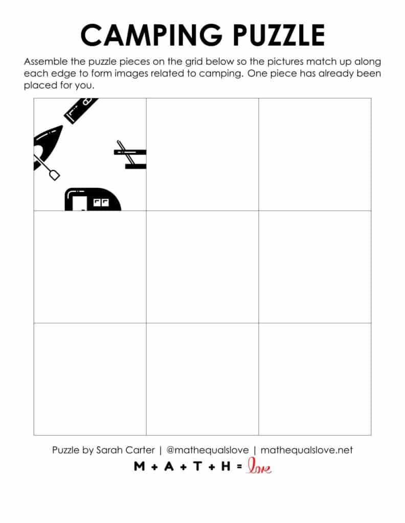 starting hint for camping puzzle.