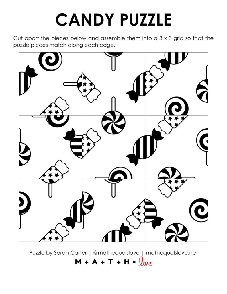 candy square edge matching puzzle for halloween. 