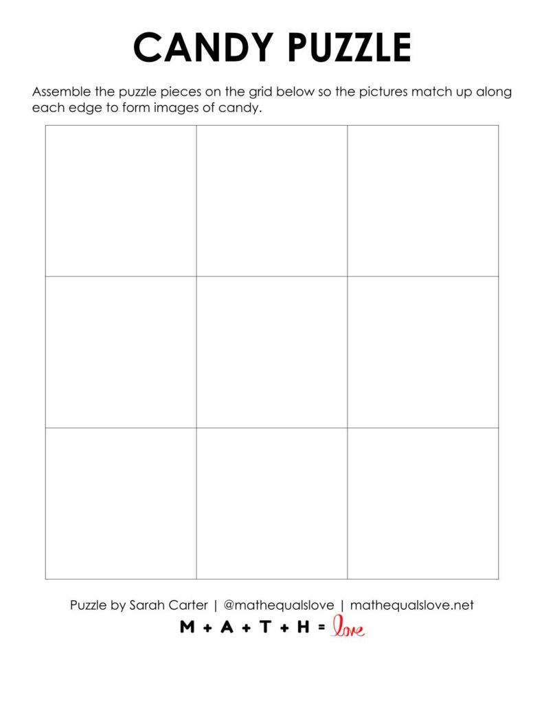 candy edge matching puzzle blank solving page. 