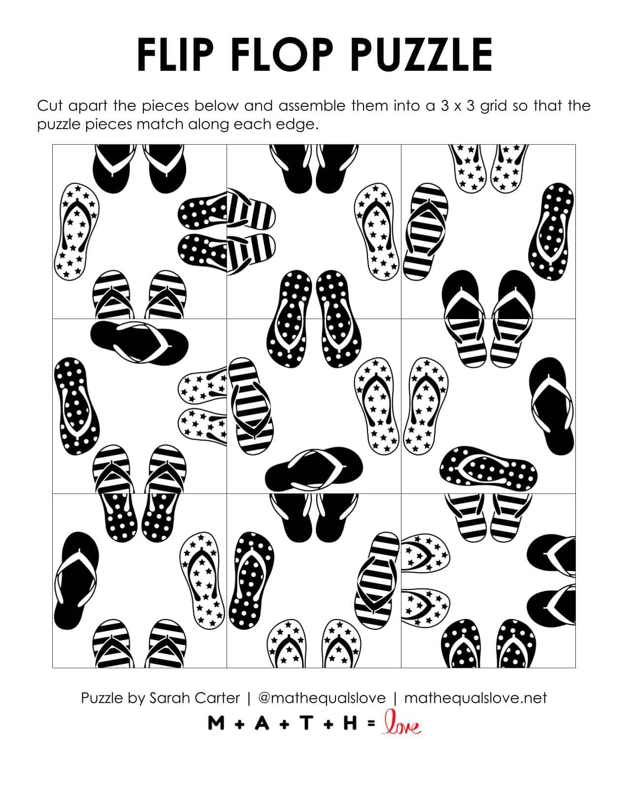 Flip Flop Summer Edge Matching Puzzle | Math = Love