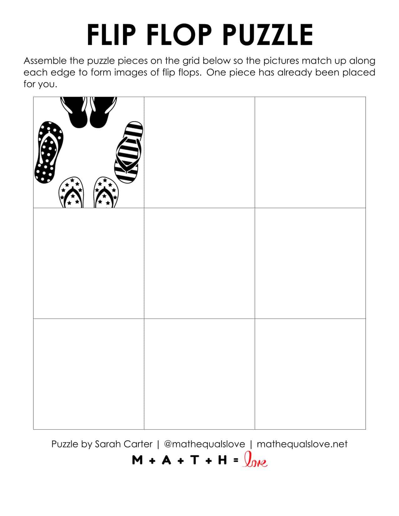 Flip Flop Summer Edge Matching Puzzle | Math = Love