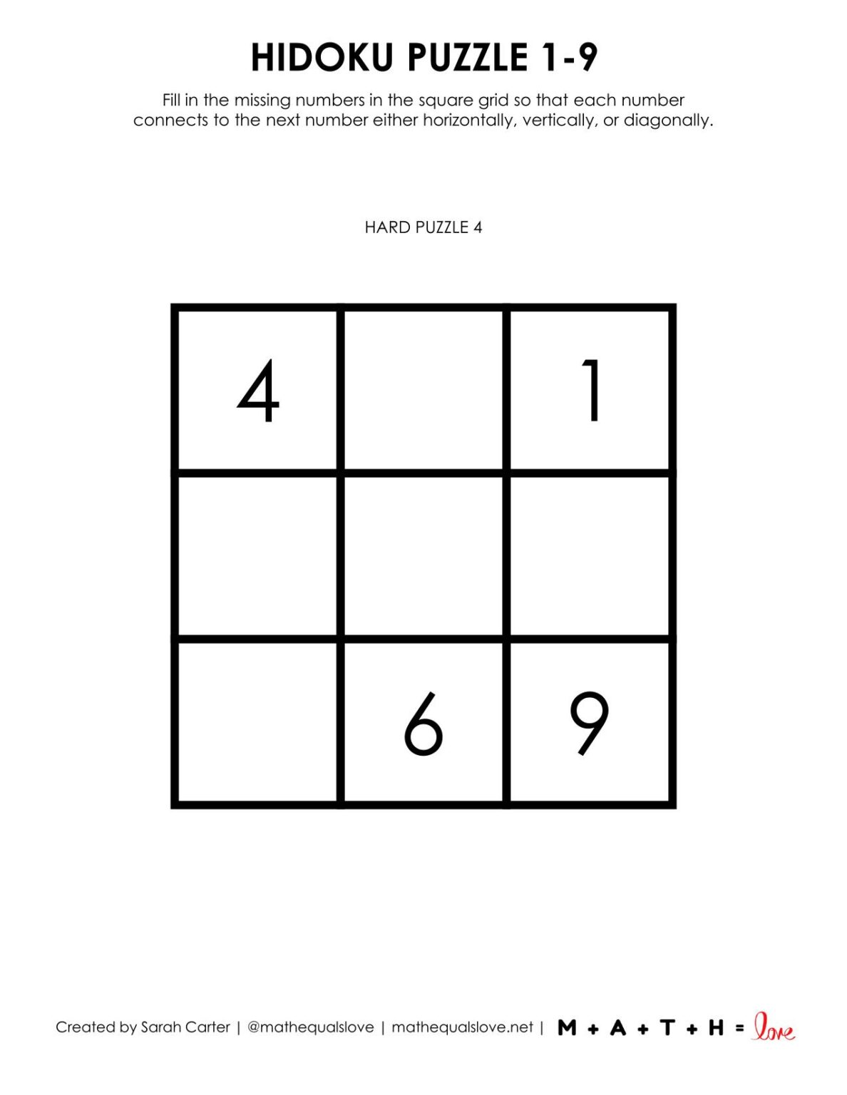 Hidoku Puzzles With Numbers 1 9 Math Love