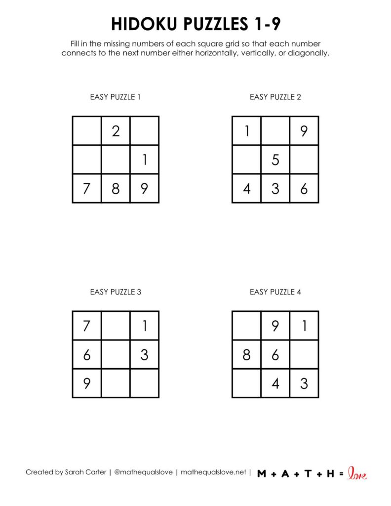 hidoku 1-9 logic puzzle level easy. 