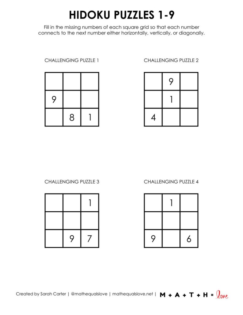hidoku 1-9 logic puzzle level challenging. 