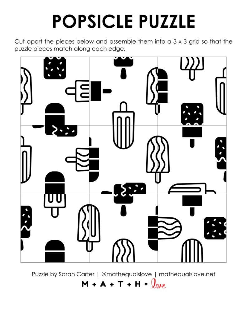 popsicle edge matching puzzle for summer.