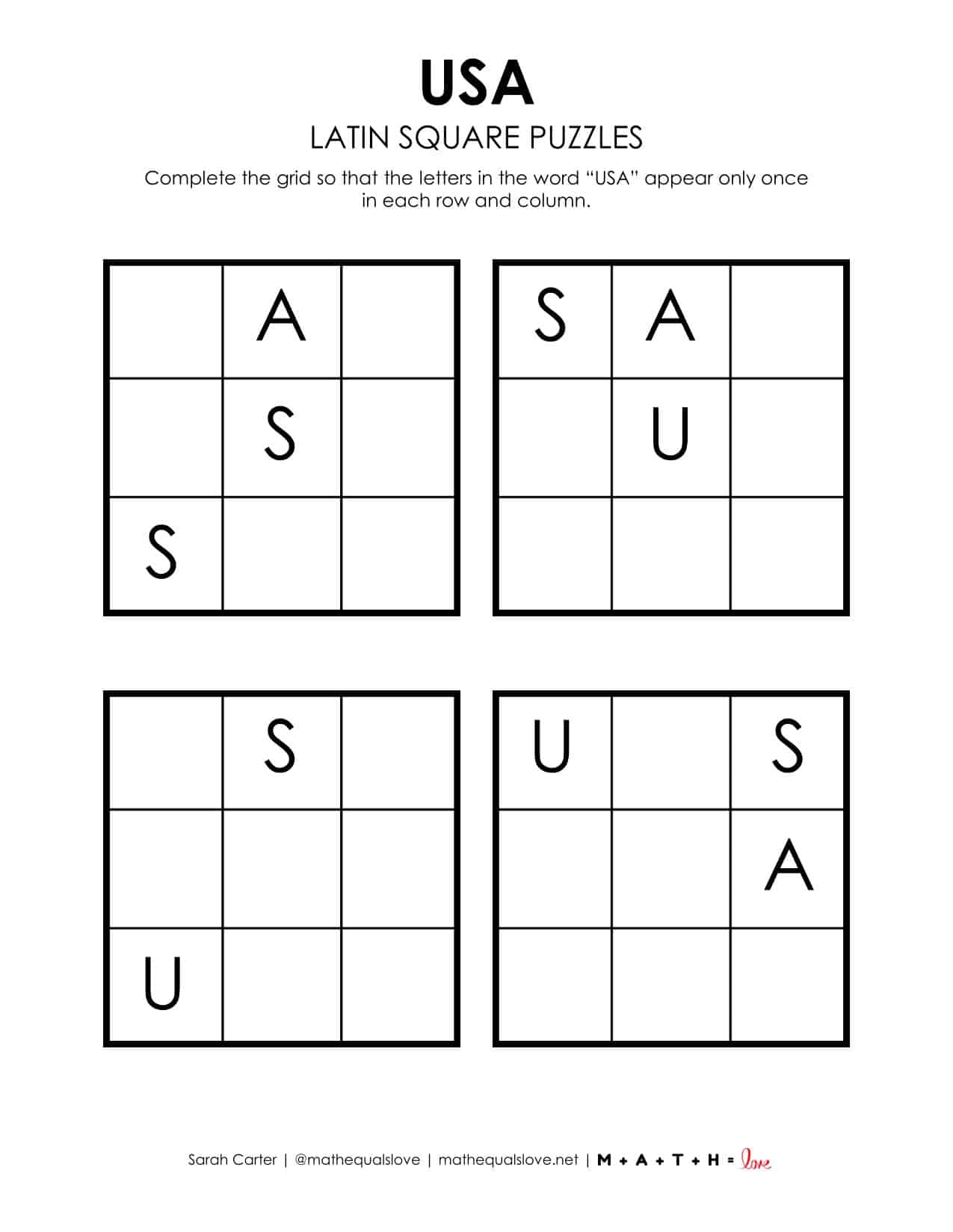 X Math Latin USA Latin Square Puzzles | Math = Love