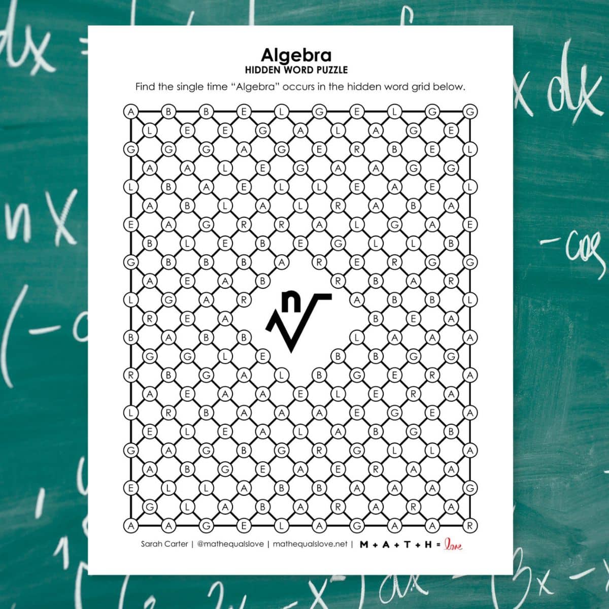 algebra hidden word puzzle.