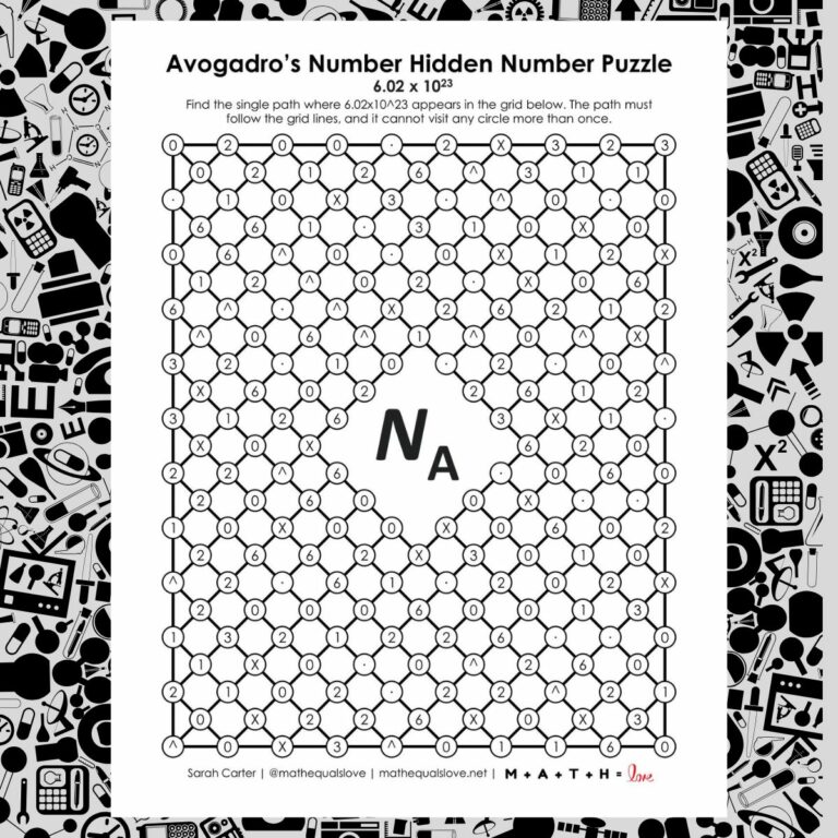 avogadro's number hidden number puzzle for mole day.