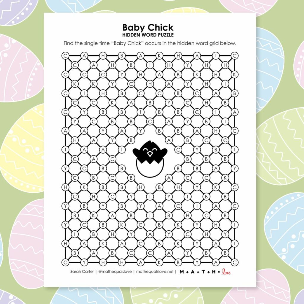 baby chick hidden word puzzle for spring.