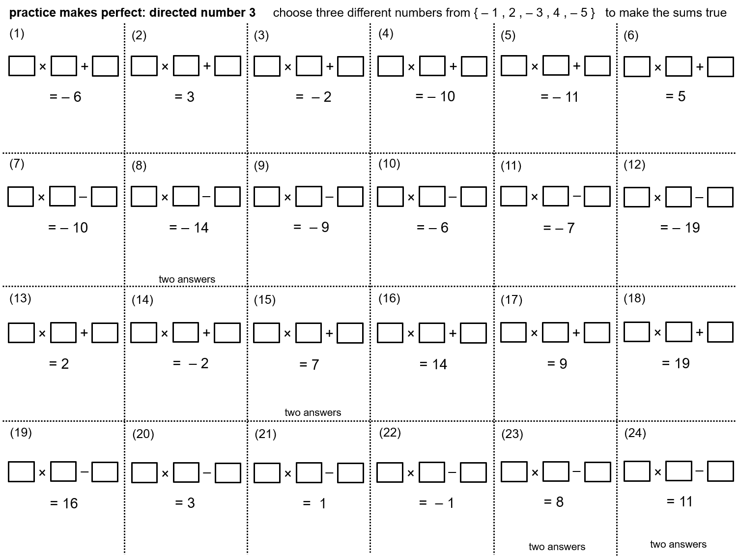 fill in the blank integer puzzles from don steward. 