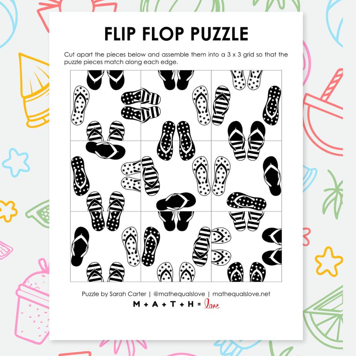 flip flop square edge matching logic puzzle for summer.