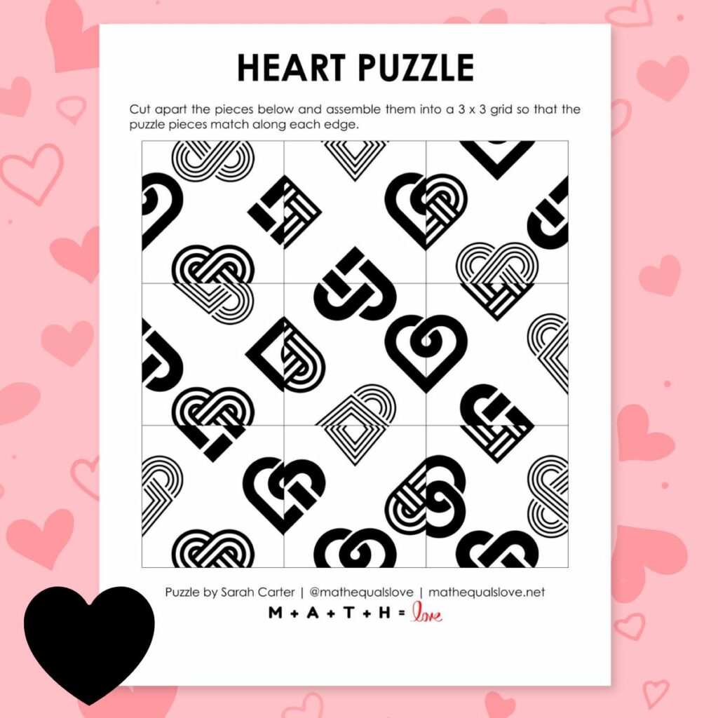 heart edge matching puzzle for valentine's day.