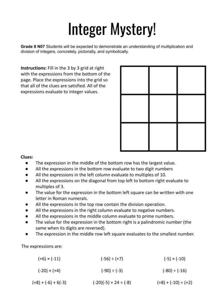 integer mystery worksheet from erick lee. 
