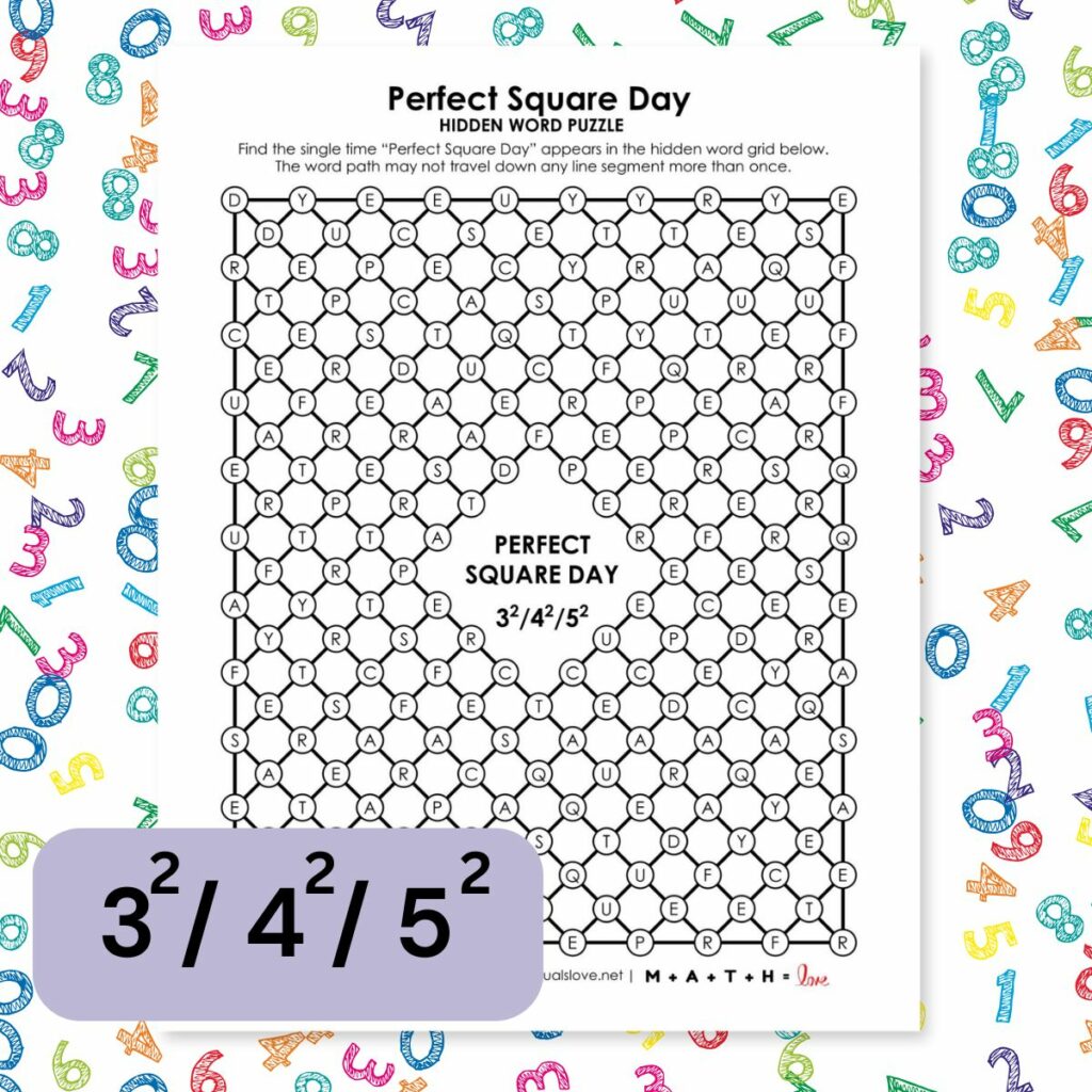 Perfect Square Day Hidden Word Puzzle.