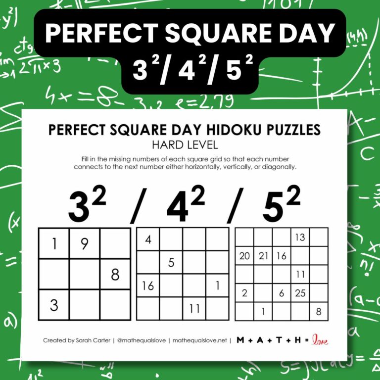 perfect square day hidoku logic puzzle.