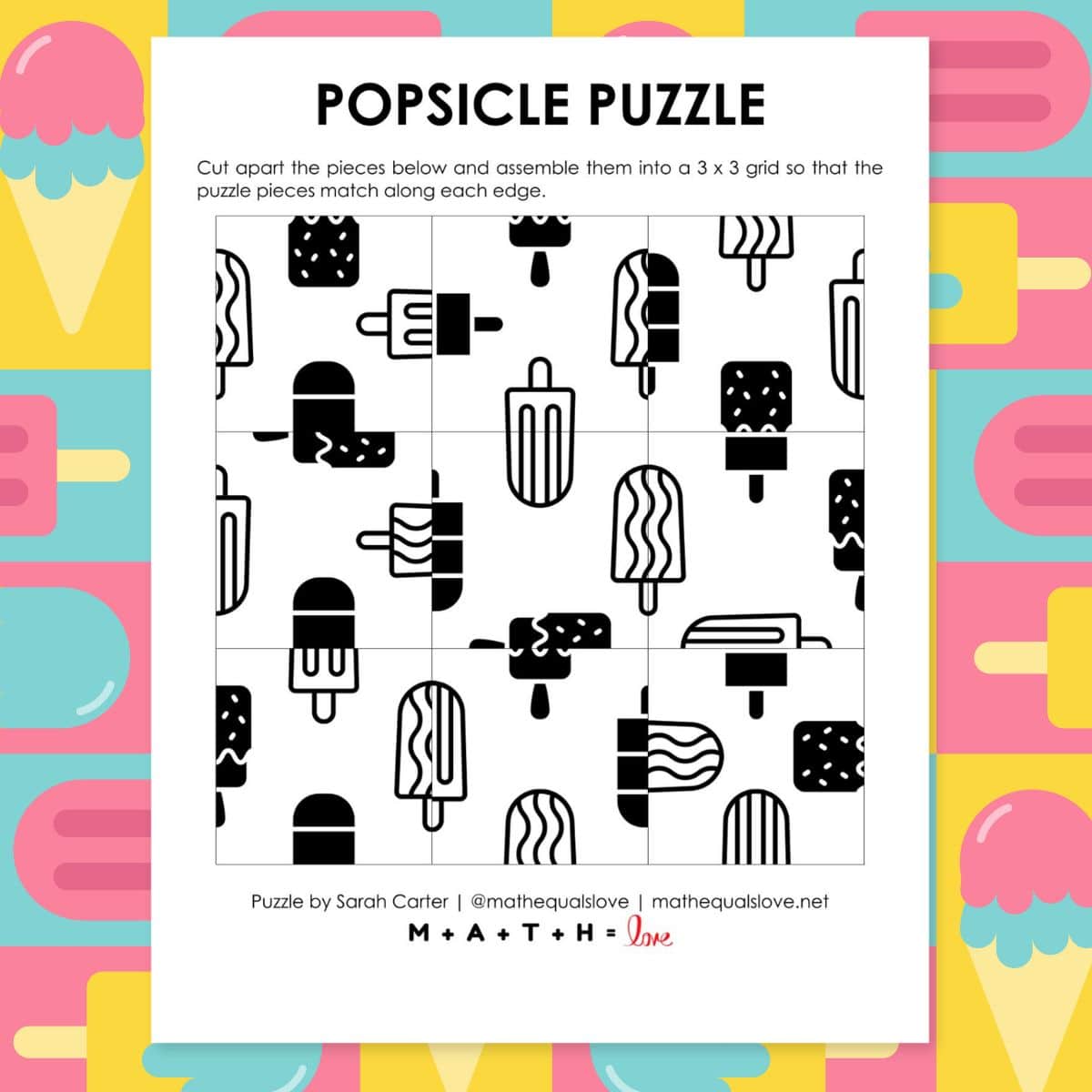 popsicle edge matching puzzle for summer.