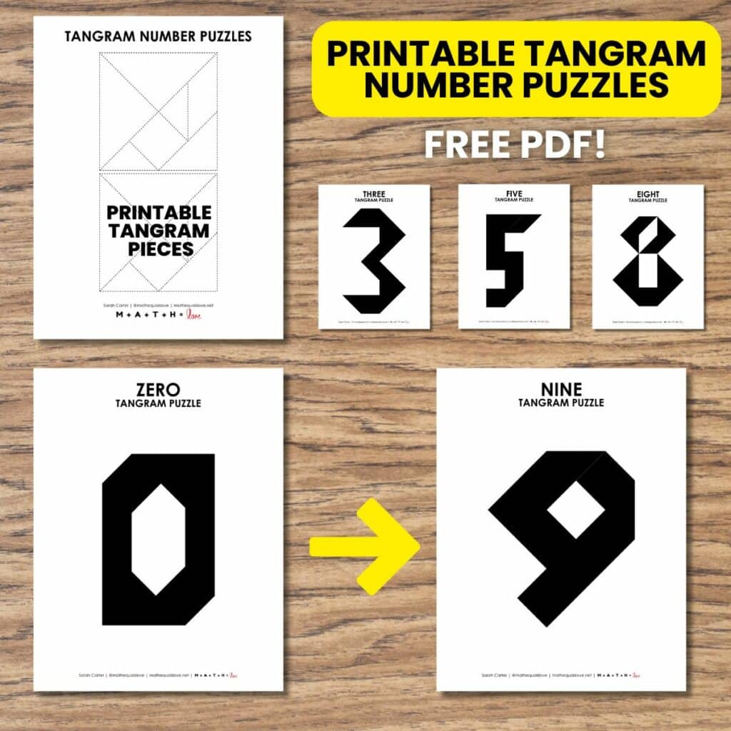tangram number puzzles 0-9. 