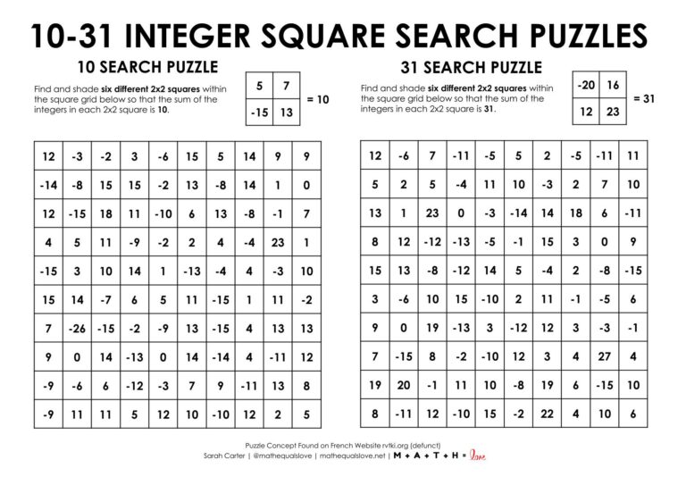 10-31 Halloween Integer Square Search Puzzles | Math = Love