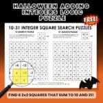 halloween adding integers puzzle square search.