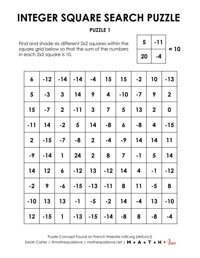 integer square search puzzle 1.