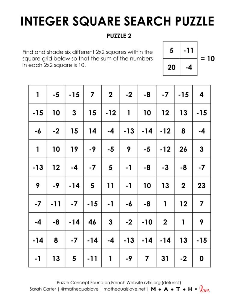 integer square search puzzle 2.