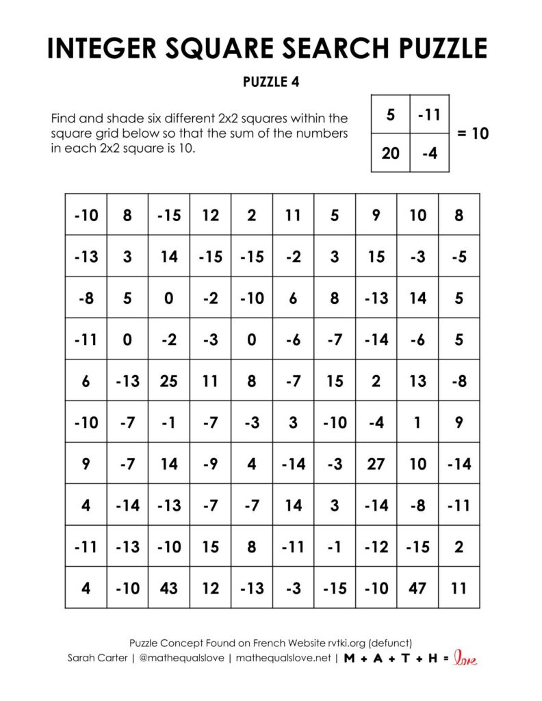 integer square search puzzle 4.