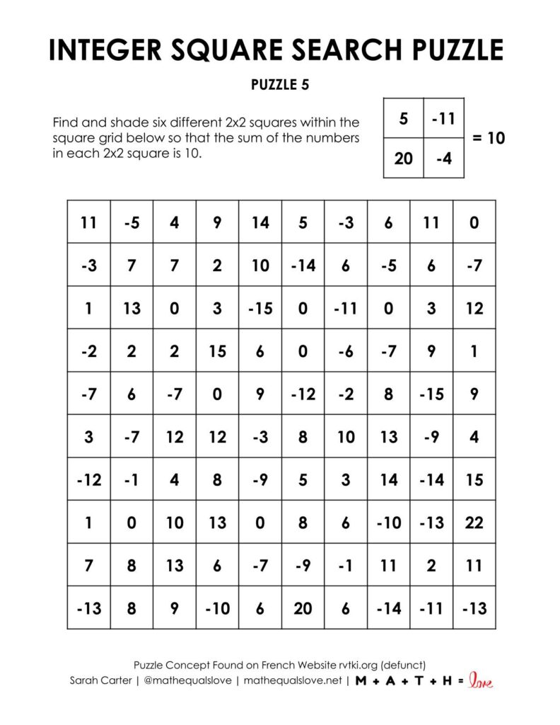 integer square search puzzle 5.