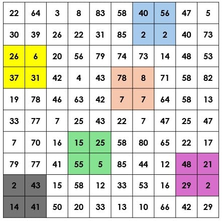 100 square search puzzle solution. 