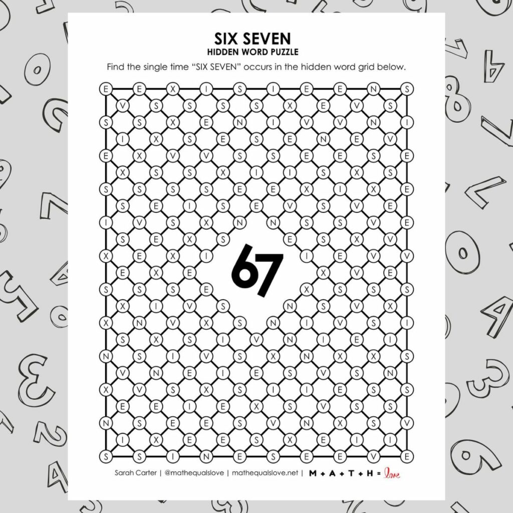 six seven 6-7 hidden word puzzle. 