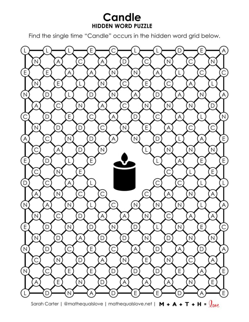 candle hidden word puzzle. 