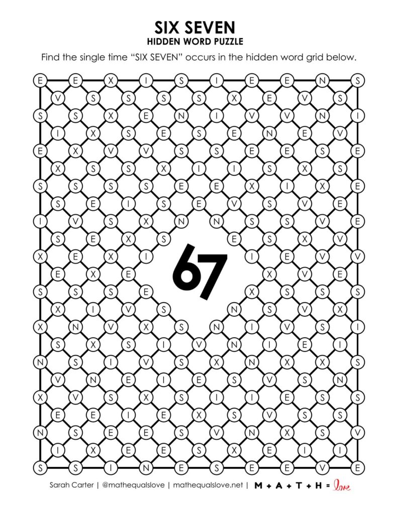 six seven 6-7 hidden word puzzle. 