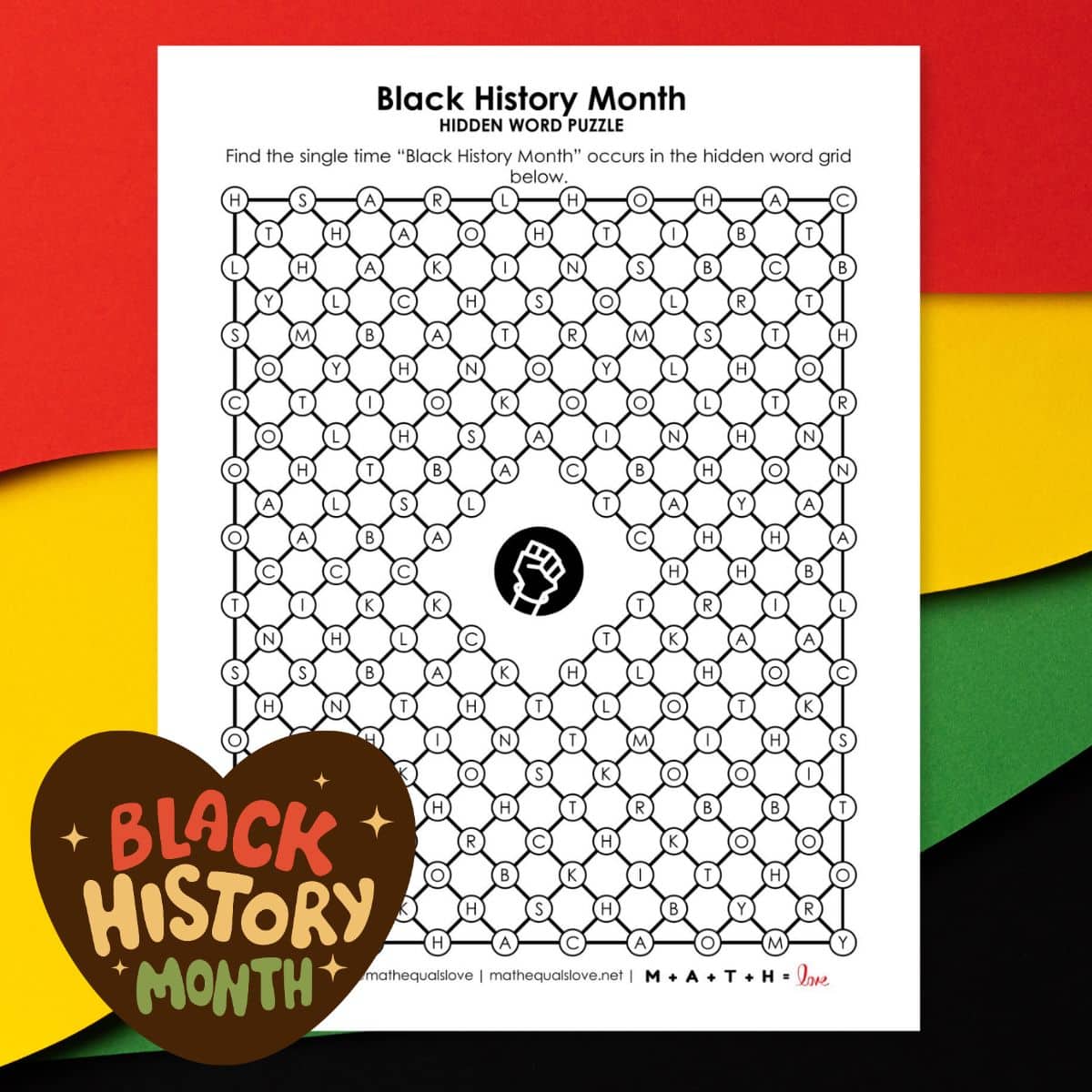 black history month hidden word puzzle.