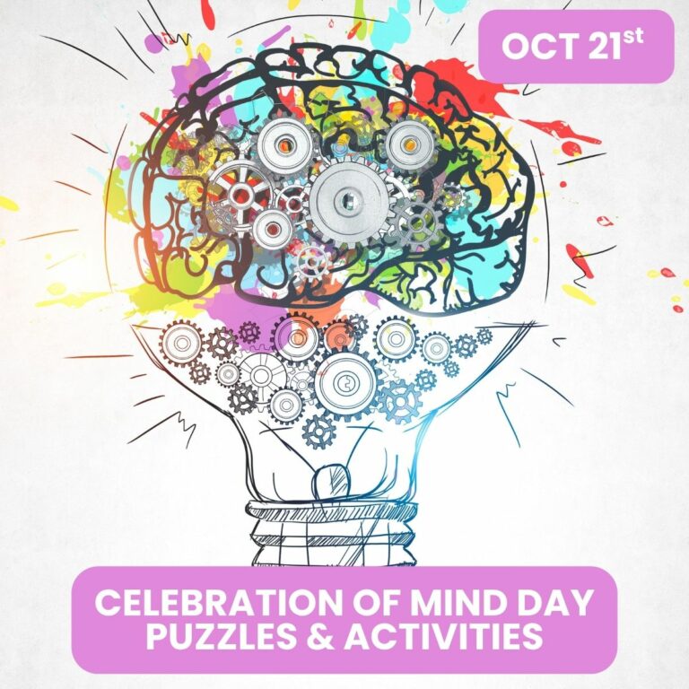 celebration of mind day activities and puzzles.