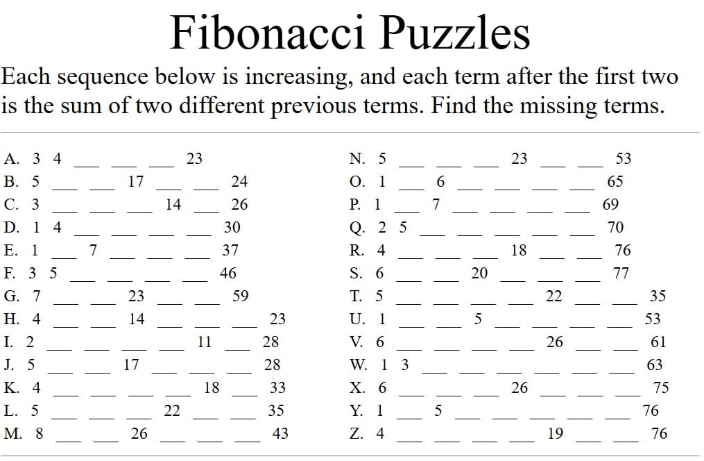 erich friedman fibonacci puzzles. 