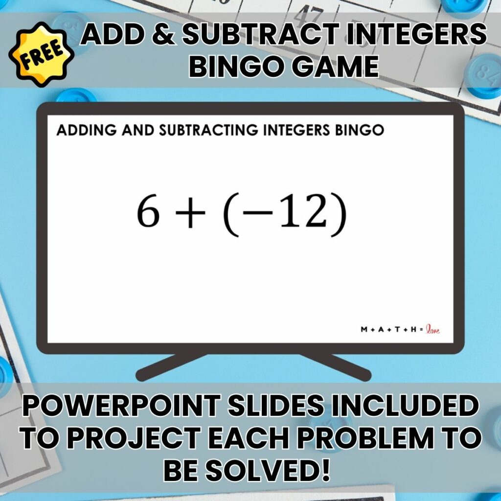 adding and subtracting integers bingo game with powerpoint. 
