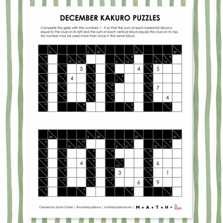 december kakuro logic puzzles.